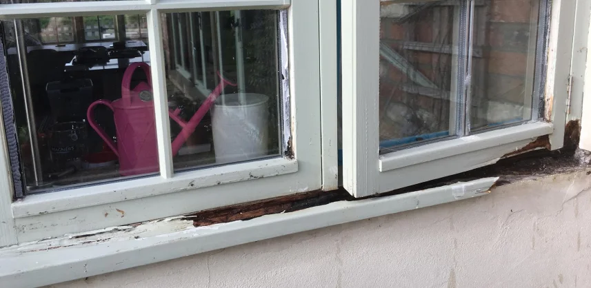 Decayed window sills requiring repair in Epsom